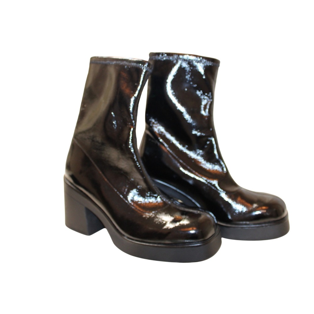 Call It Spring Shauna Platform Ankle Boots Women 8.5 Black Patent EUC Square Toe
